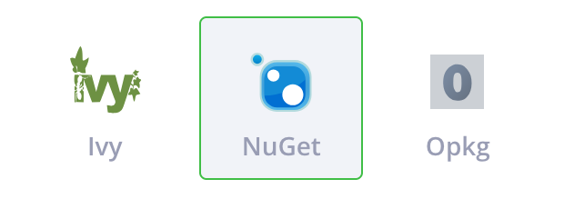 JFrog Artifactory repository type selection screen showing NuGet selected as the repository type